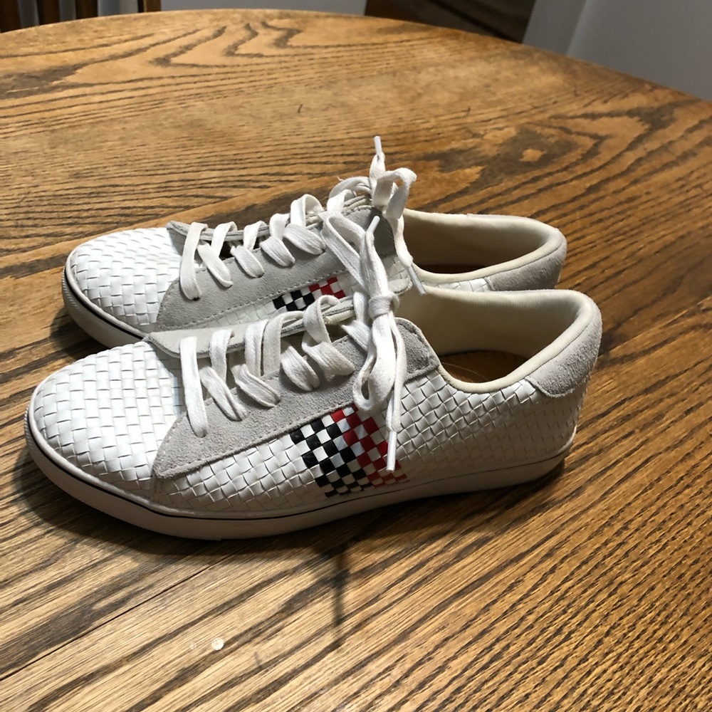 Bernie Mev White and Red Checkered Shoes